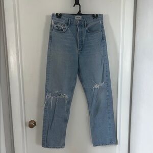Agolde Light Blue Distressed Women's Straight Leg Jeans